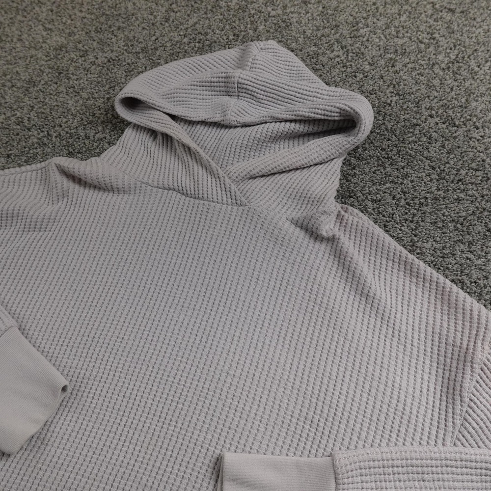 Gap Hoodie Womens L Gray White‎ Waffle Knit Thermal Pullover Sweatshirt Sweater